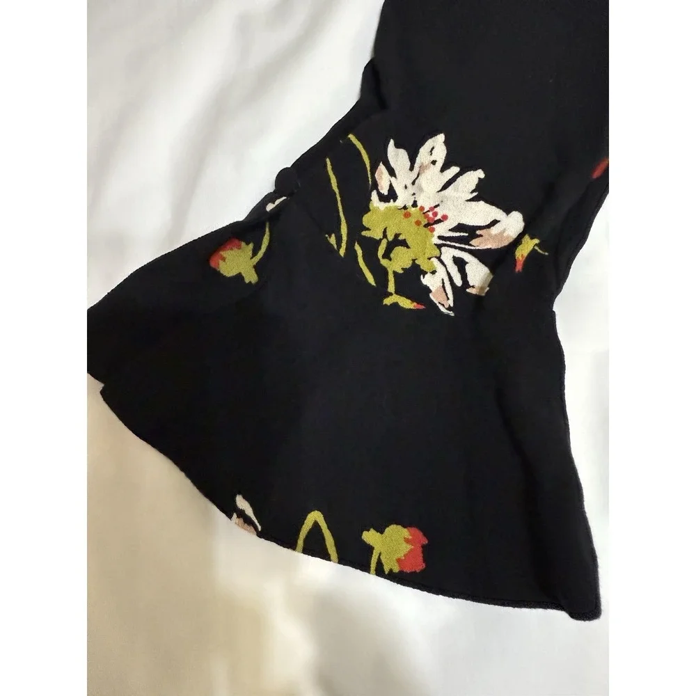 Free People Women's Black‎ Mini Floral Dress With Bell Sleeves Size XS